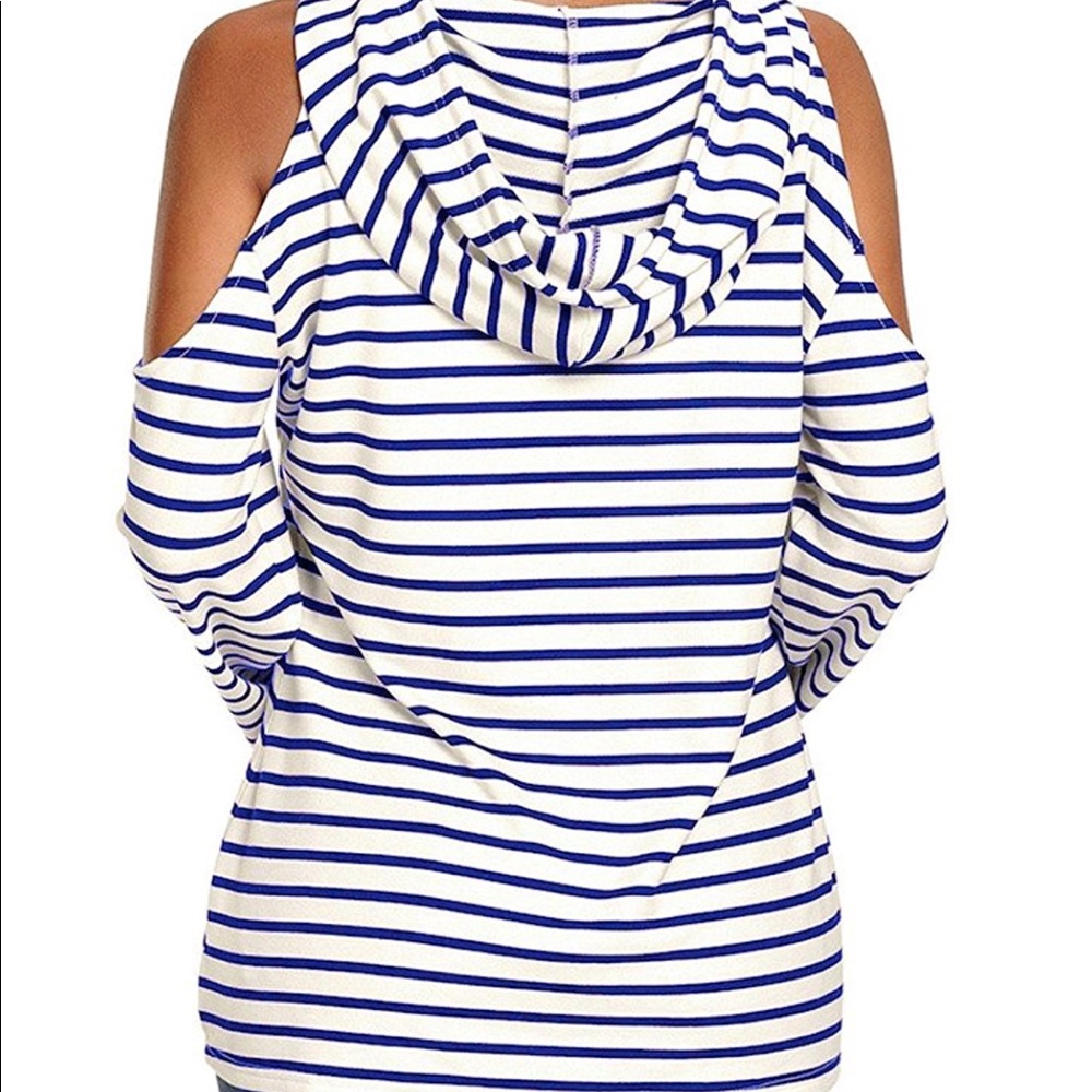 women cold shoulder striped  sweatshirt - Picture 5 of 5